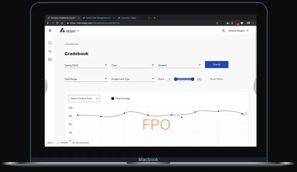 Kaplan gradebook prototype on a laptop
