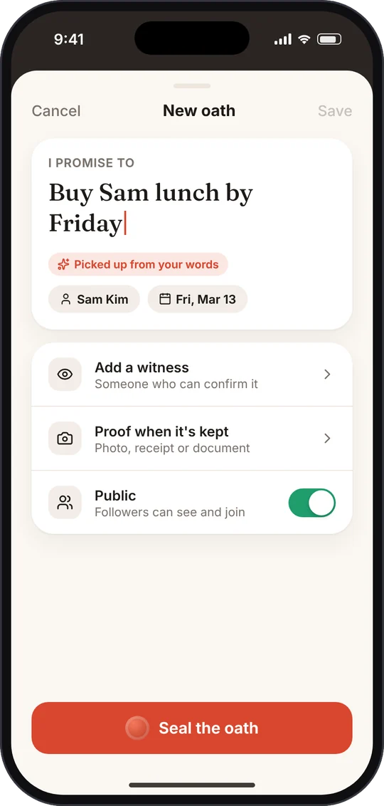 Concept new oath sheet with plain language input