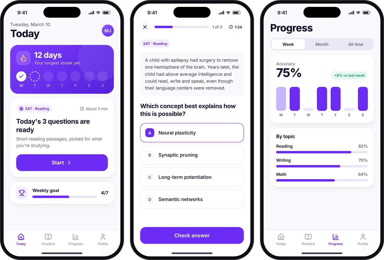 Redesign concept of Kaplan Question of the Day on three phones