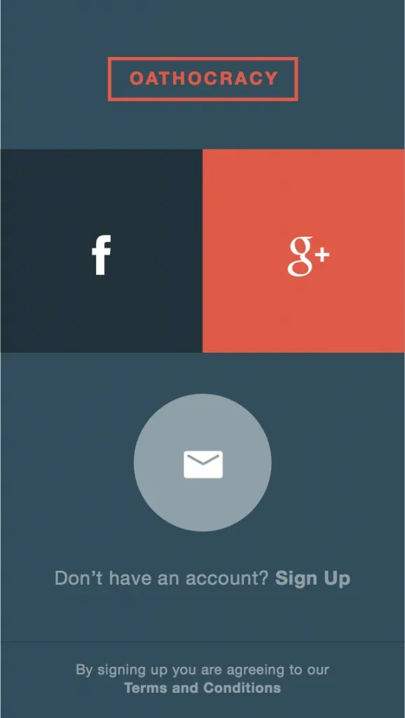 Sign in screen with Facebook, Google and email options