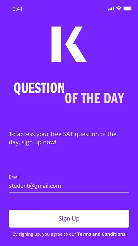 Sign up screen with email filled in