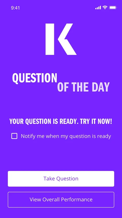 Home screen saying the question is ready