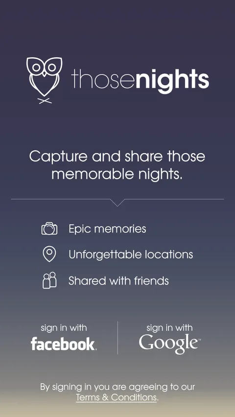 Landing screen with Facebook and Google sign in
