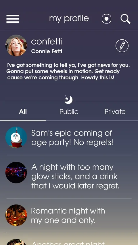 My profile with public and private nights
