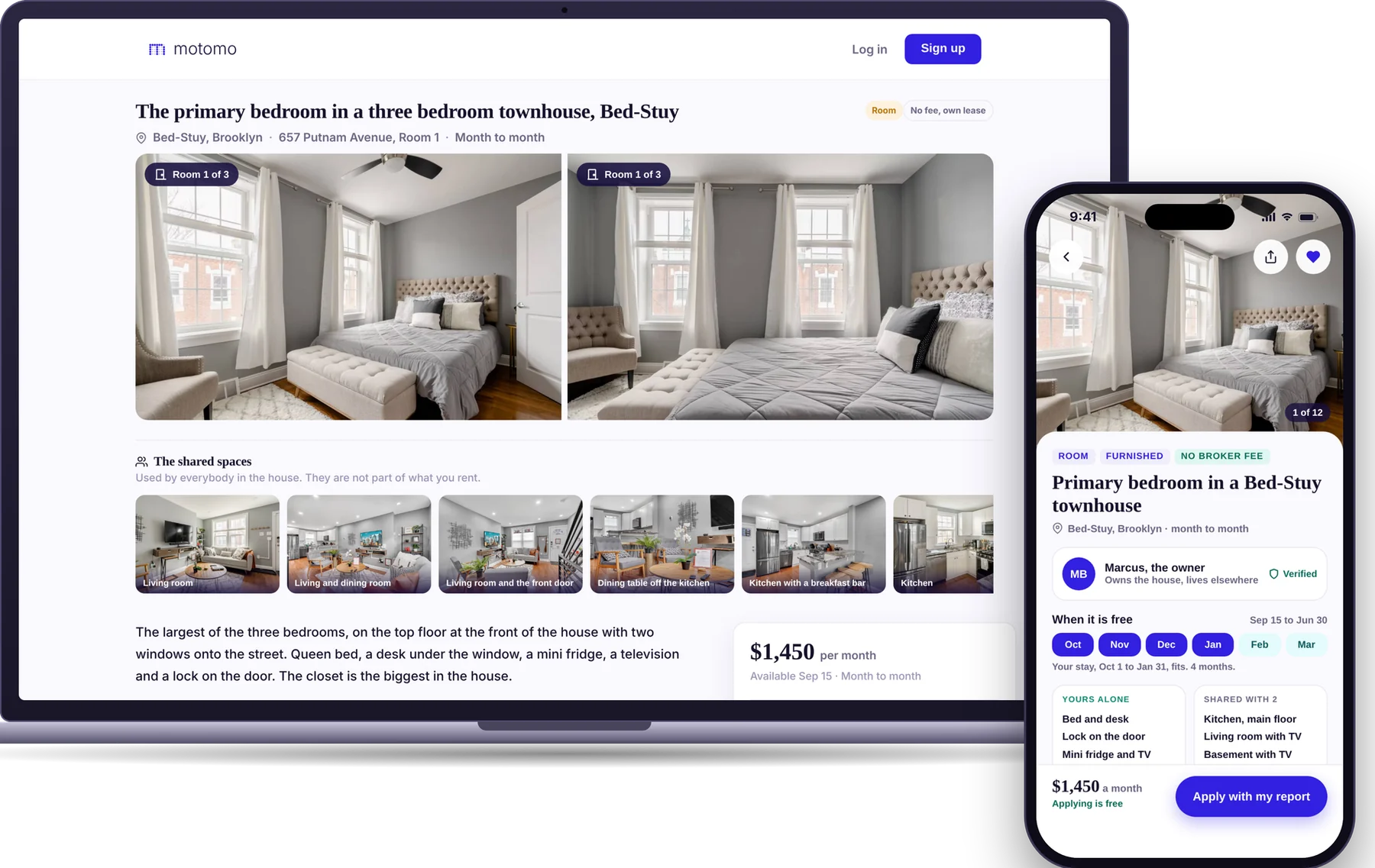 A Motomo listing page on a laptop and an iPhone