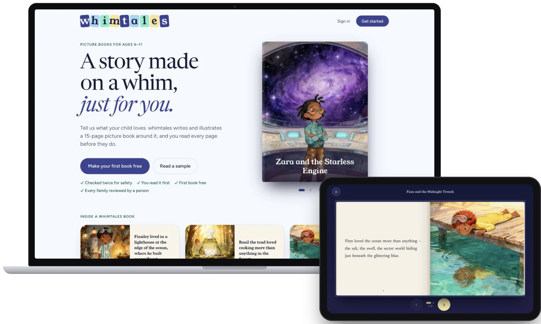 Whimtales on a laptop and a tablet